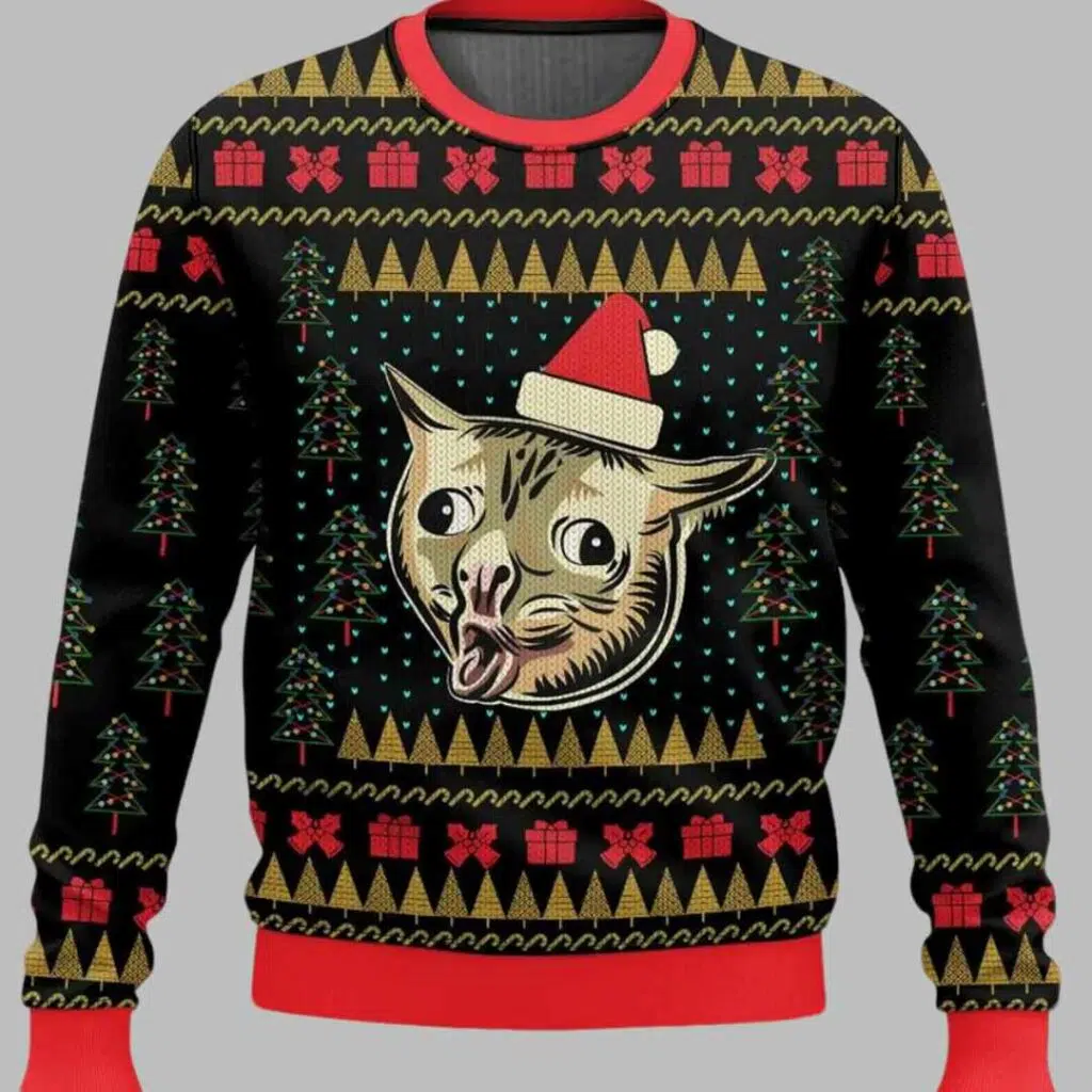 Coughing Cat Meme Ugly Christmas Sweater 1