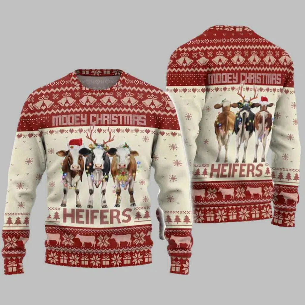 Cow Modey Christmas Heifers Ugly Christmas Sweater 3