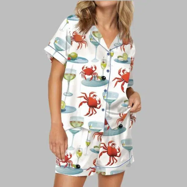 Crab And Martini Satin Pajama Set 4