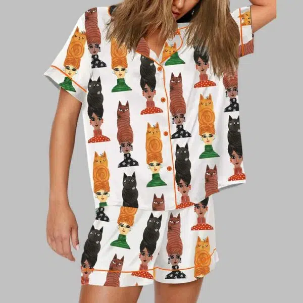 Cute Cat Hair Pajama Set 1