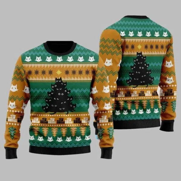 Cute Cats Christmas Tree Ugly Christmas Sweater 1