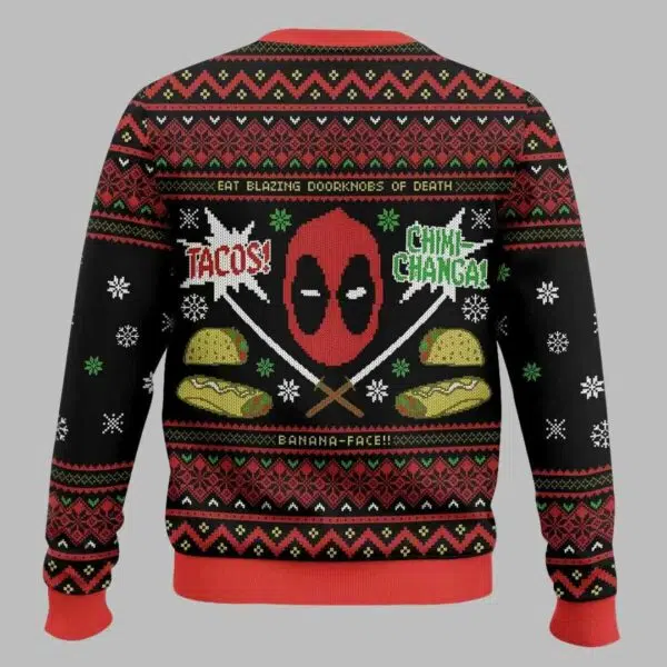 Deadpool Tacos Chiki Changa Ugly Christmas Sweater 2