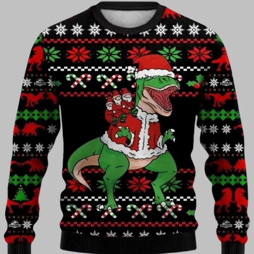 Dinosaurs Santa Hat Ugly Christmas Sweater 2