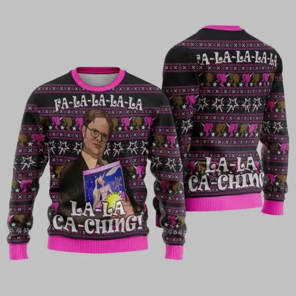 Dw Schrute Fa la la la la la la ca ching Ugly Christmas Sweater 3