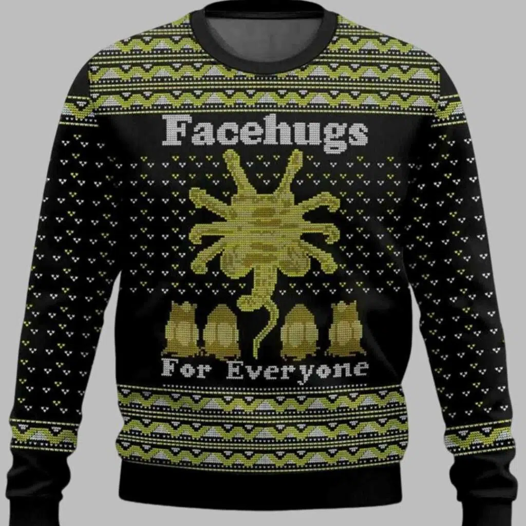 Face Hugs For Everyone Alien Ugly Christmas Sweater 1