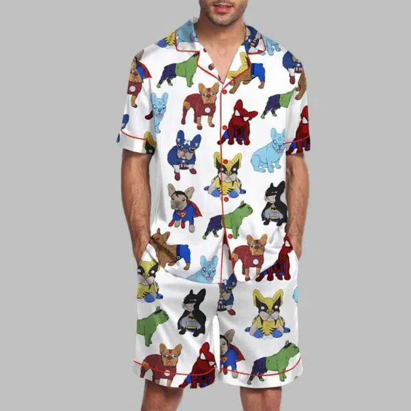 French Bulldog Superhero Mens Satin Pajama Set 2