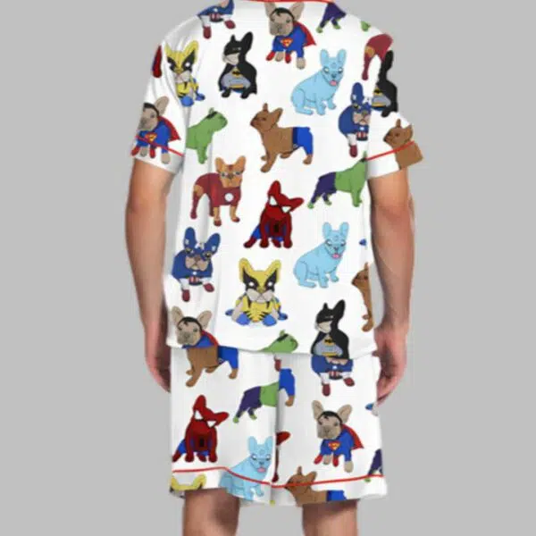 French Bulldog Superhero Mens Satin Pajama Set 4