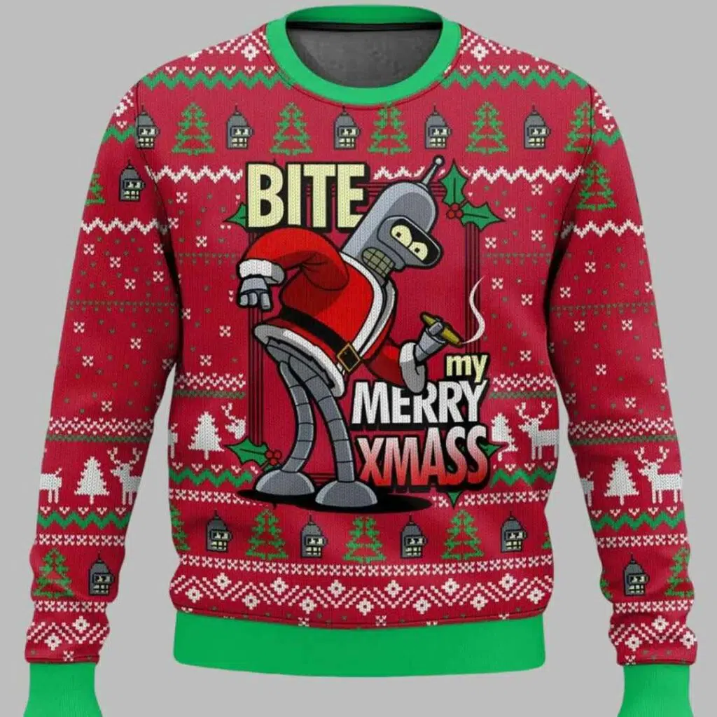 Futurama Bite my Merry XmASS Ugly Christmas Sweater 2