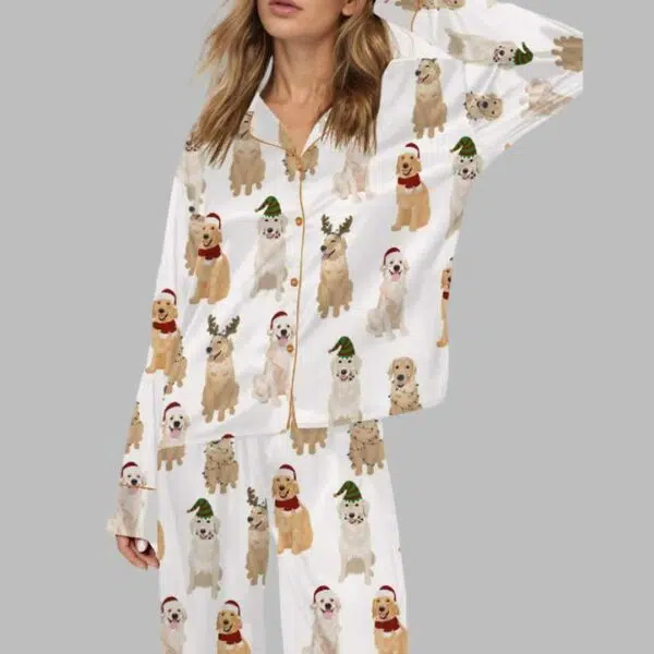 Golden Retriever Christmas Satin Pajama Set 1