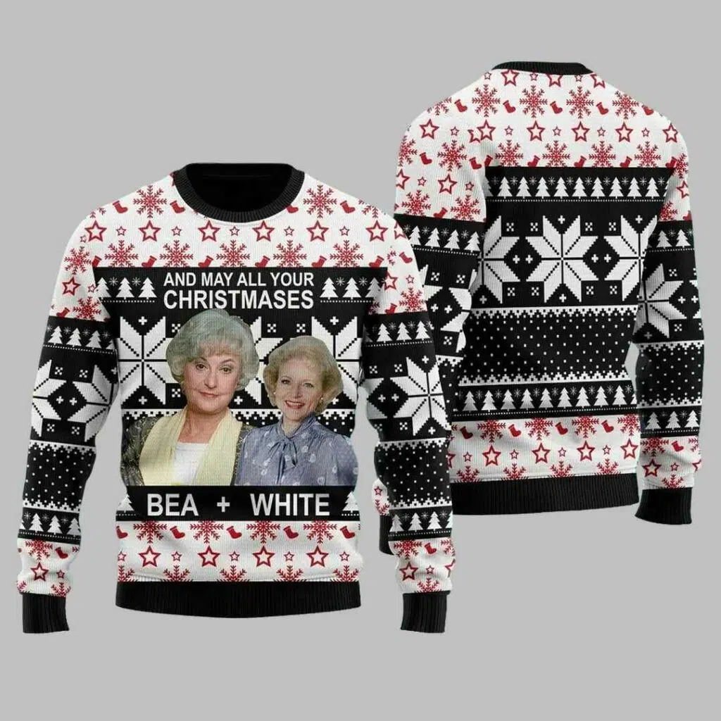 Golden Women And May All Your Christmases Bea White Ugly Christmas Sweater 2