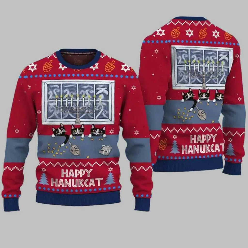 Happy Hanukcat Hanukkah Christmas Ugly Sweater 2