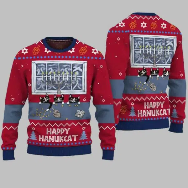 Happy Hanukcat Hanukkah Christmas Ugly Sweater 3