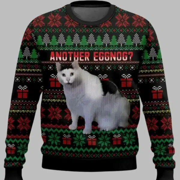 Huh Cat Another Eggnog Ugly Christmas Sweater 1