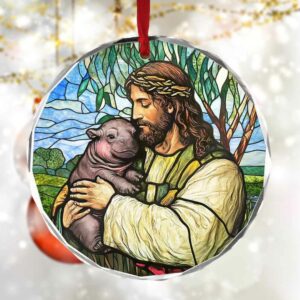 Jesus Moo Deng Christmas Ornament 2