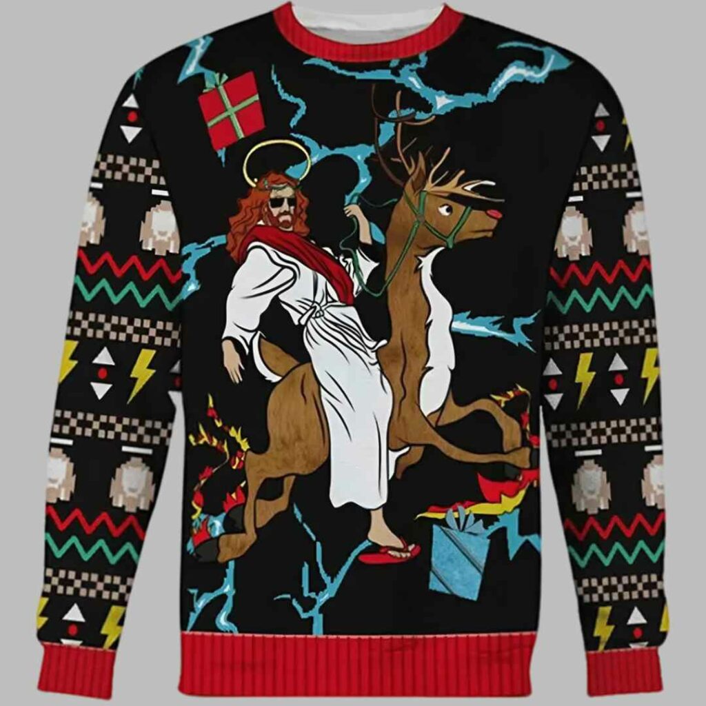 Jesus and Reindeer Ugly Christmas Sweater 3 Jesus and Reindeer Ugly Christmas Sweater 3