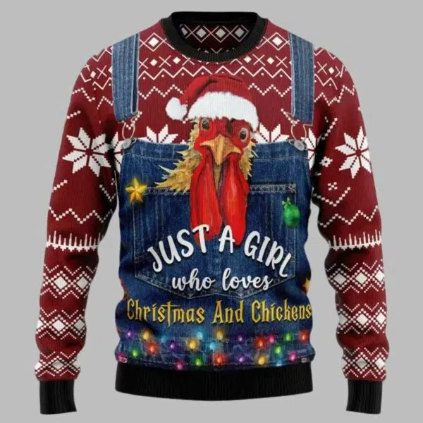 Just a Girl Who Loves Chickens Ugly Christmas Sweater 1