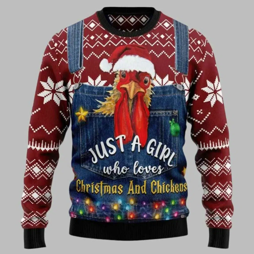 Just a Girl Who Loves Chickens Ugly Christmas Sweater 2