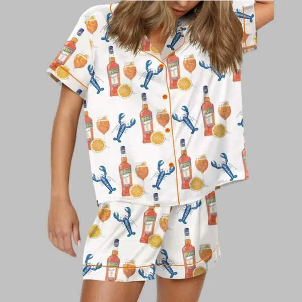 Lobster Aperol Spritz Trio Satin Pajama Set 2