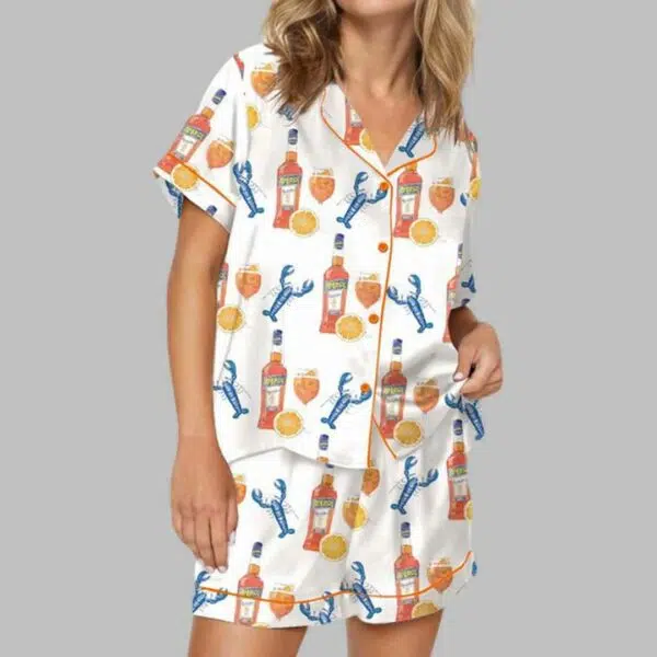 Lobster Aperol Spritz Trio Satin Pajama Set 4