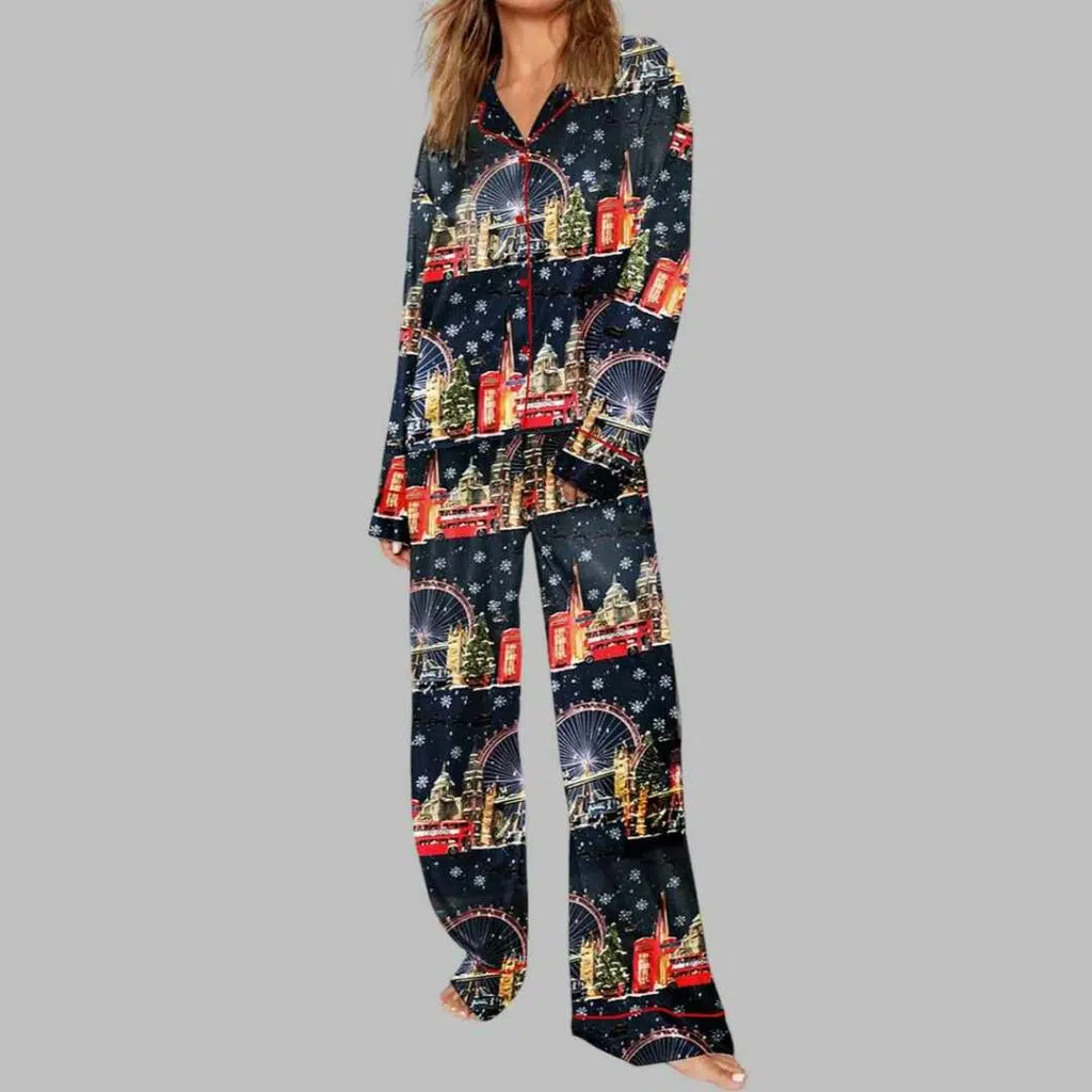 London City Skyline Santa Christmas Pajama Set 3