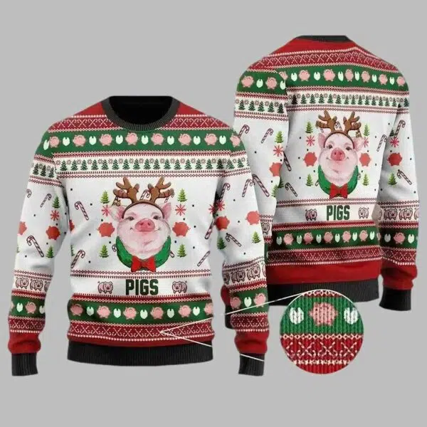 Lovely Pig Reindeer 3D Christmas Sweater 2