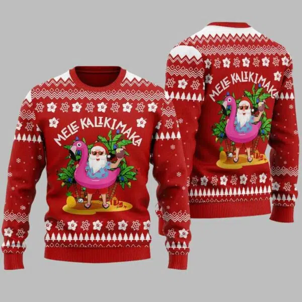 Mele Kalikimaka Hawaiian Santa Ugly Christmas Sweater 1