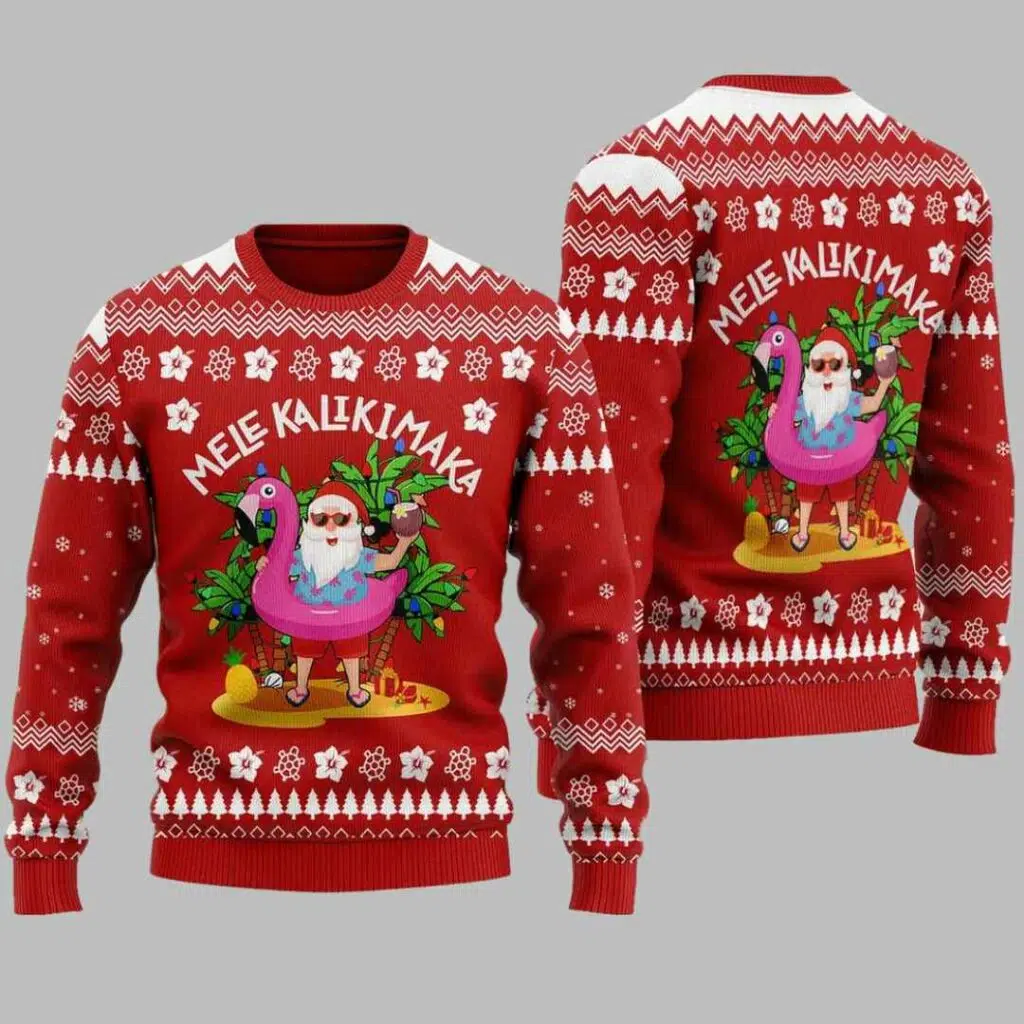 Mele Kalikimaka Hawaiian Santa Ugly Christmas Sweater 2