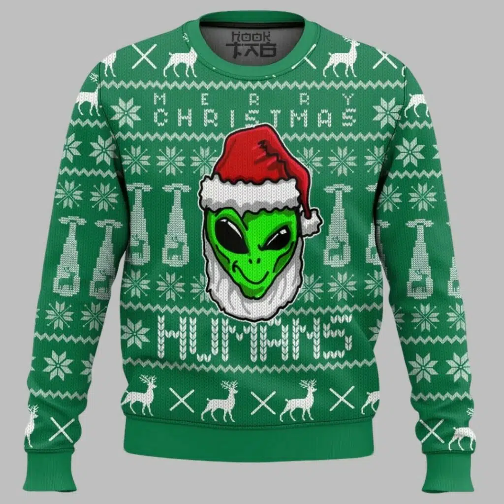 Merry Christmas Human Alien Ugly Christmas Sweater 1