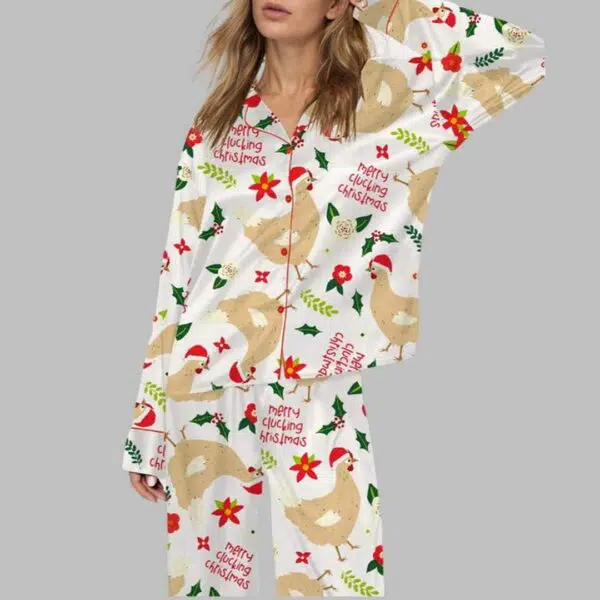 Merry Clucking Christmas Satin Pajama Set 2