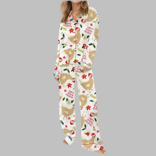 Merry Clucking Christmas Satin Pajama Set 4