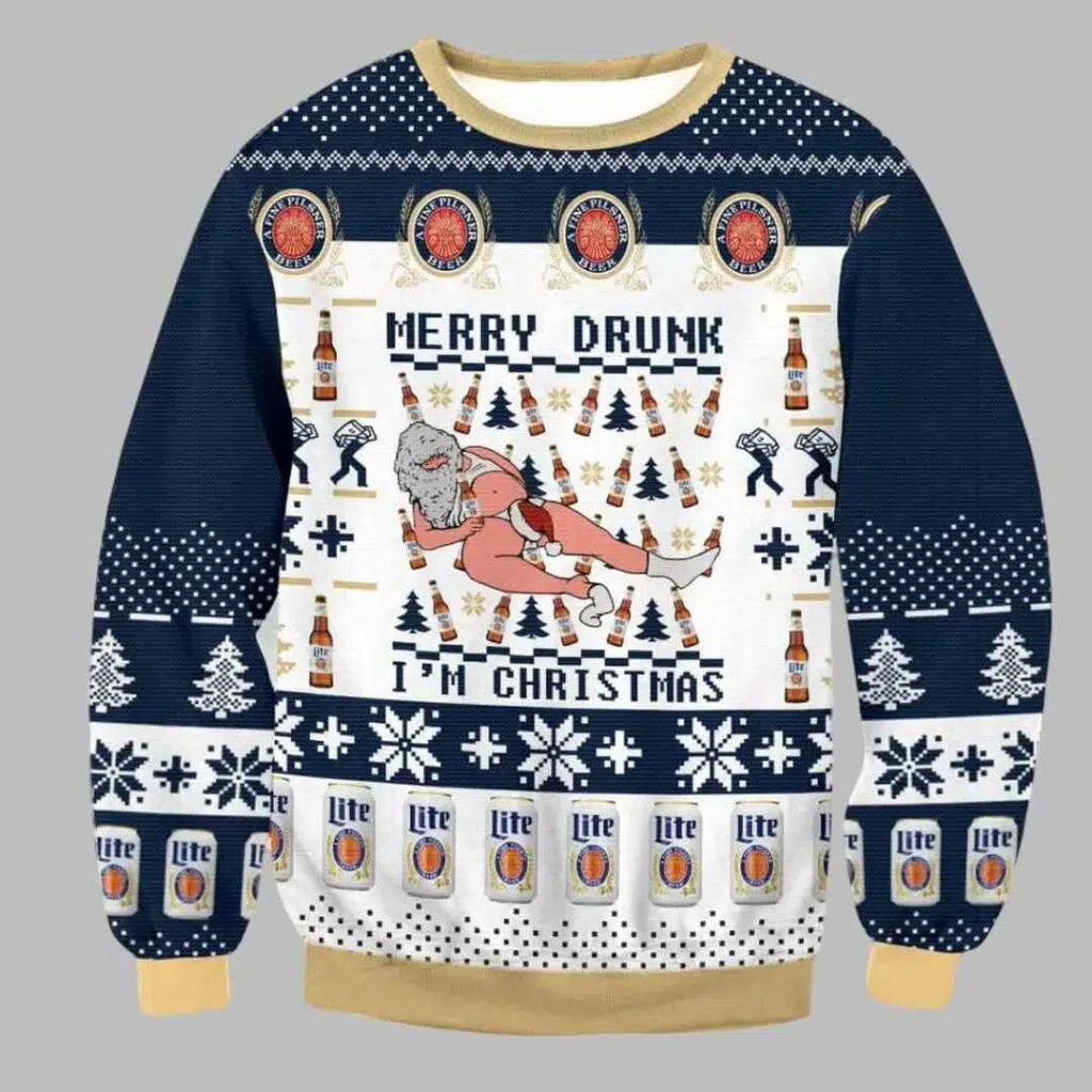 Miller Lite Santa Drunk Ugly Christmas Sweater 2