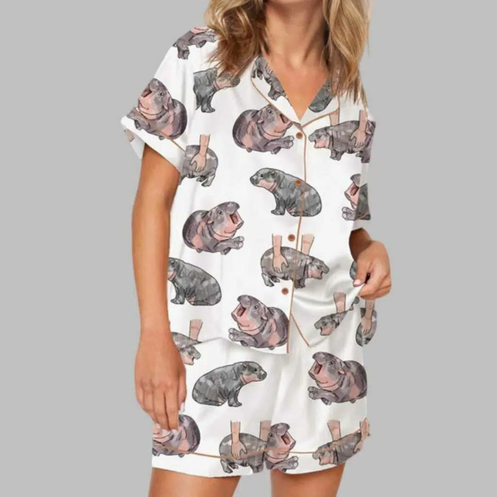 Moo Deng Baby Hippo Pajama Set 4