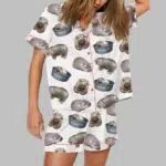 Moo Deng Baby Hippo Satin Pajama Set
