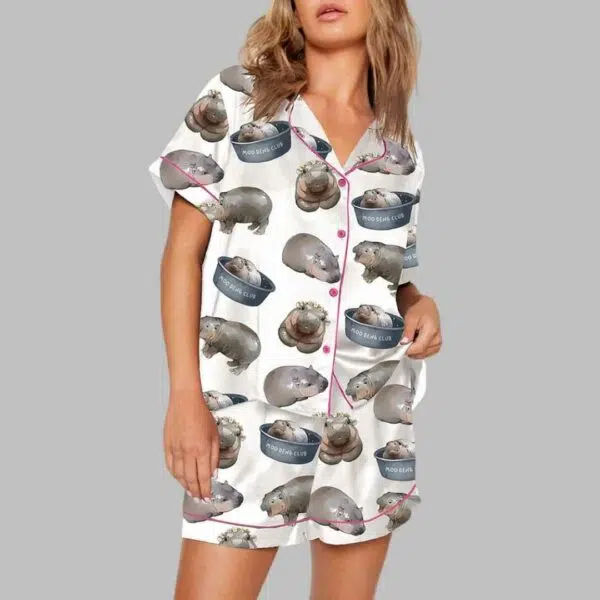 Moo Deng Baby Hippo Satin Pajama Set 3