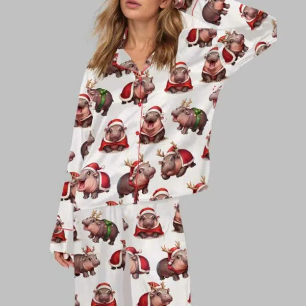 Moo Deng Christmas Satin Pajama Set 2