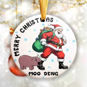 Moo Deng Santa Christmas Ornament 2