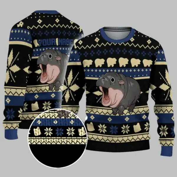 Moo deng memes Custom Name Ugly Christmas Sweater 2