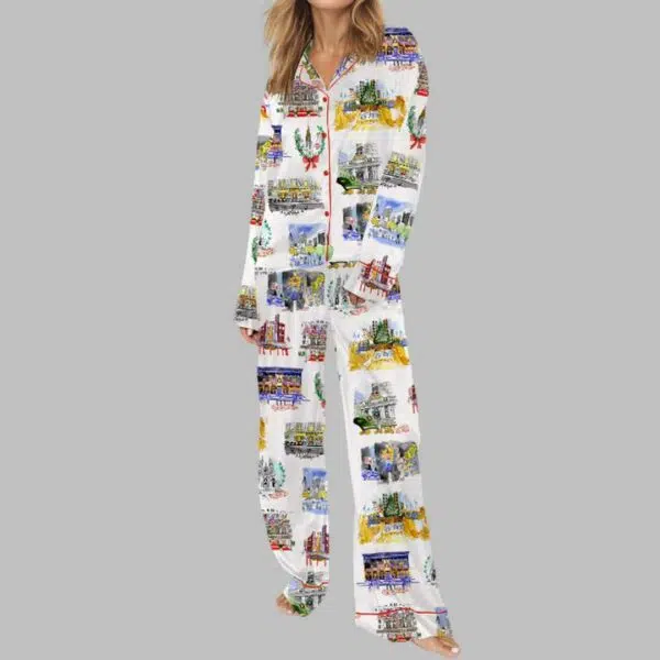 NYC Christmas Holiday Satin Pajama Set 3