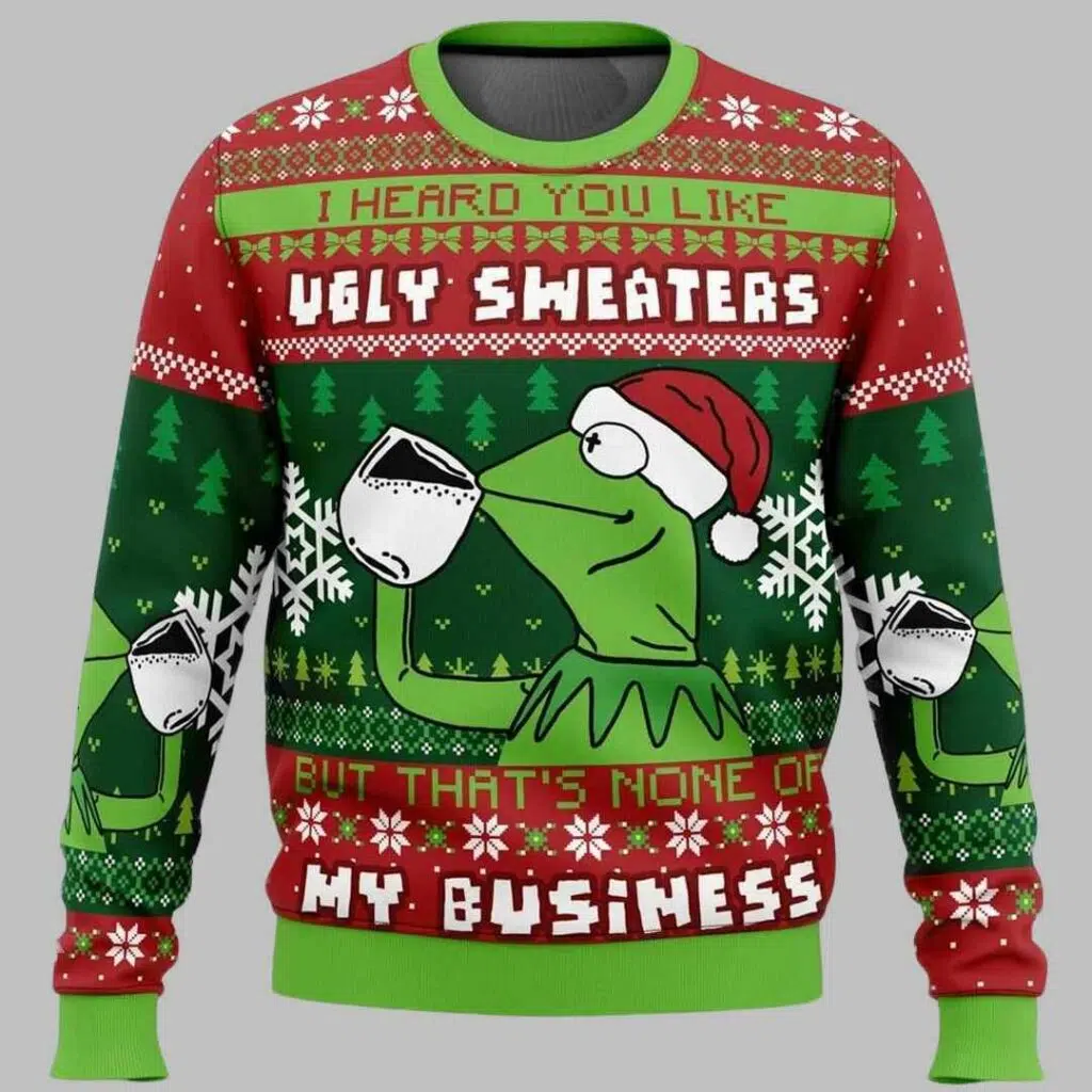 None Of My Business Kermit the Frog Ugly Christmas Sweater 2