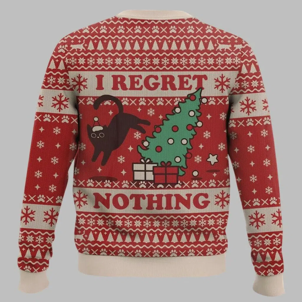 On The Naughty List And I Regret Nothing Cat Ugly Christmas Sweater 2