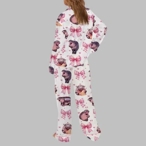 Pink Coquette Moo Deng Satin Pajama Set 4