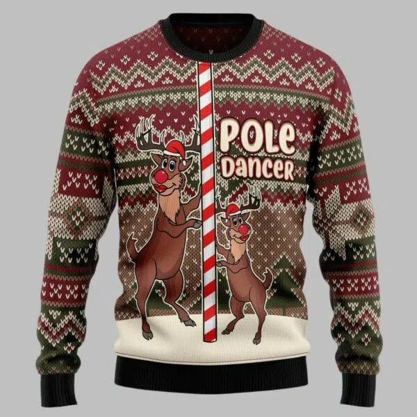 Pole Dancer Reindeer Ugly Christmas Sweater 2