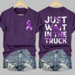 Retro Domestic Violence Awareness Just Wait in The Truck Purple Ribbon Print Shirt