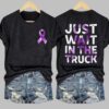 Retro Domestic Violence Awareness Just Wait in The Truck Purple Ribbon Print Shirt 3
