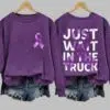 Retro Domestic Violence Awareness Just Wait in The Truck Purple Ribbon Print Shirt 4