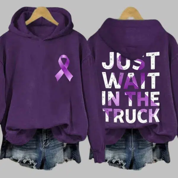 Retro Domestic Violence Awareness Just Wait in The Truck Purple Ribbon Print Shirt 5