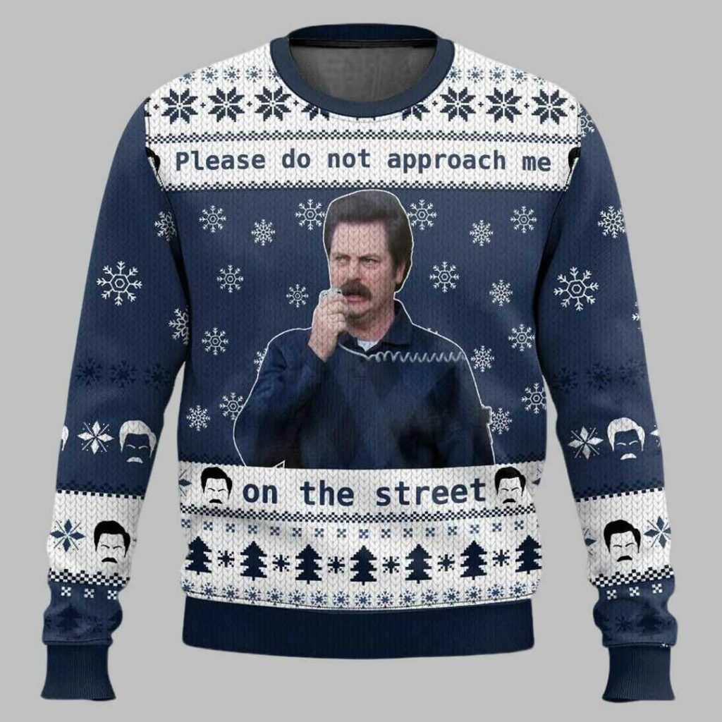 Ron Swanson Parks and Recreation Please Do Not Approach Me On The Stress Ugly Christmas Sweater 2 Ron Swanson Parks and Recreation Please Do Not Approach Me On The Stress Ugly Christmas Sweater 2