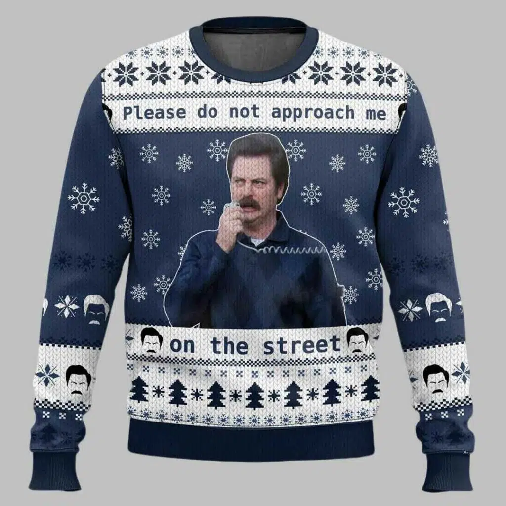 Ron Swanson Parks and Recreation Please Do Not Approach Me On The Stress Ugly Christmas Sweater 2