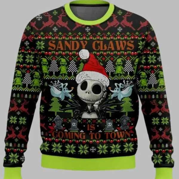 Sandy Claws Is Coming To Town Jack Skellington The Nightmare Before Christmas Ugly Sweater 1