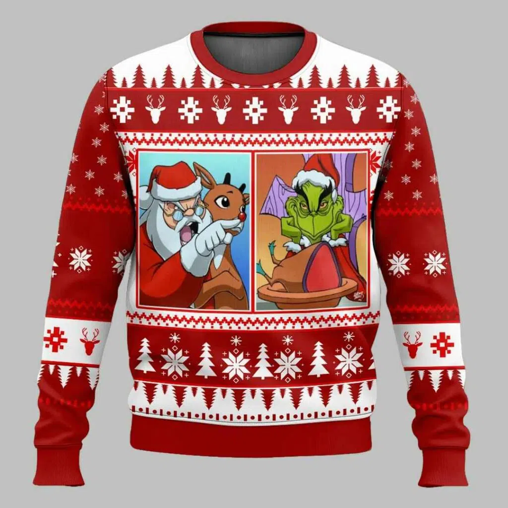 Santa Claus Grnch Yelling Meme Ugly Christmas Sweater 2